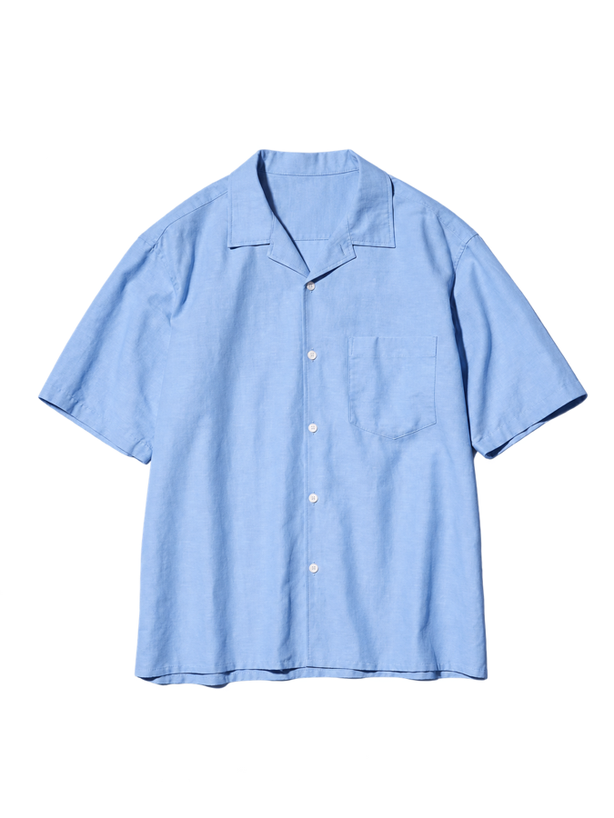 Blue linen camp-collar shirt